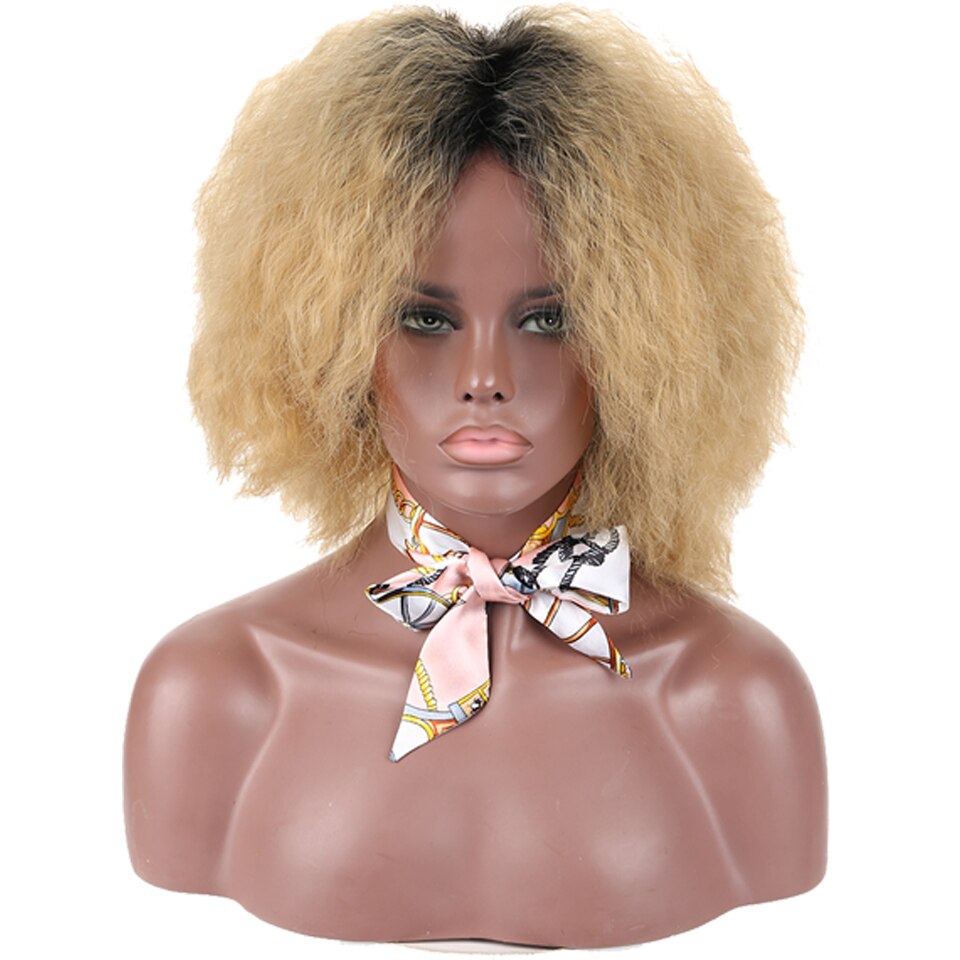 Afro kinky krøllet paryk luftigt hår til sorte kvinder syntetisk varmebestandig kinky krøllet paryk houyan: Gul