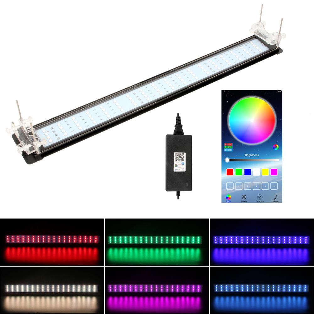Iluminación LED para acuario, Control por Bluetooth con aplicación remota, luz de acuario LED RGB de 5050, 24W, 15V, luces temporizador de aleación de aluminio para acuario