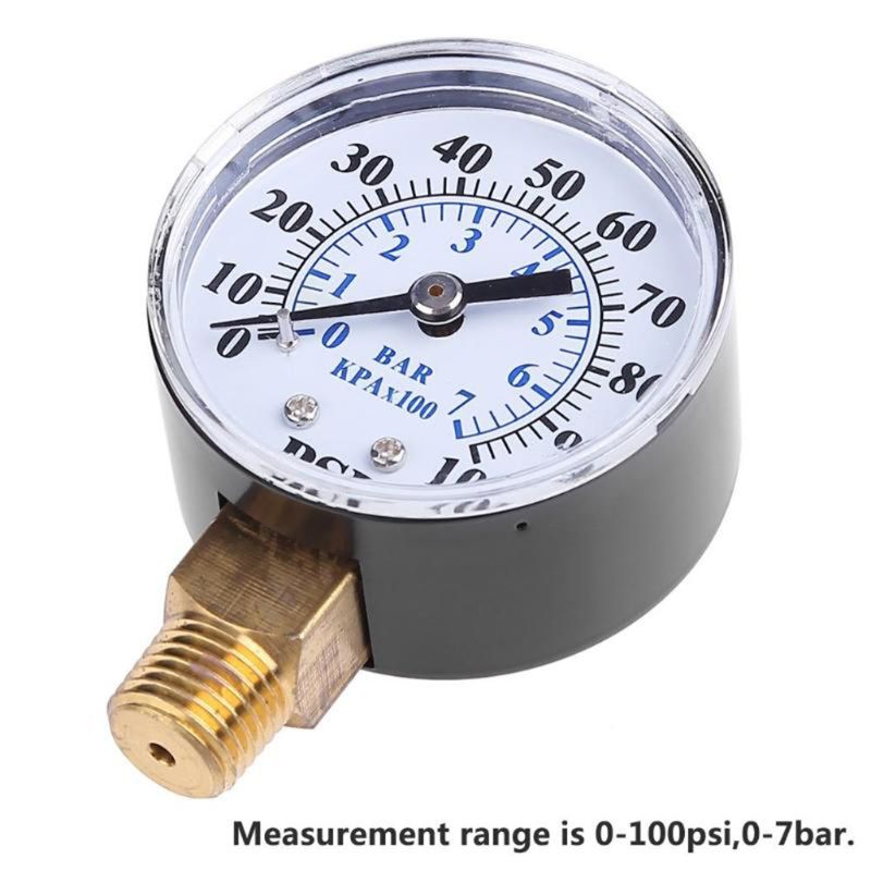 Well Pump Pressure Gauge 1/4'' NPT Thread 0-100 PSI 0-7 Bar Water Air Gas Pressure Monitor