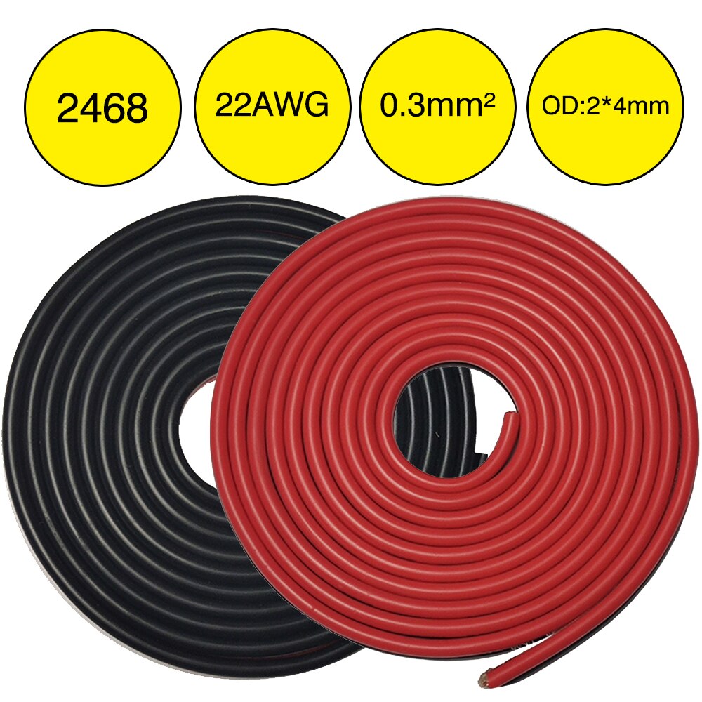 JKM-cables eléctricos de cobre de 2 pines, 22AWG, 20AWG, 18AWG 2468, 2 núcleos, cables de extensión rojos y negros, Cable para tira LED, ensamblaje de 1-100M: 22AWG 10m