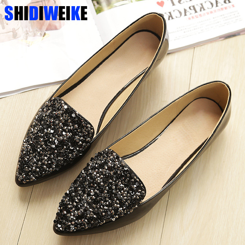 Femme chaussures marée paillettes sauvages bouche peu profonde bout pointu chaussures plates en cuir femmes chaussures décontractées n622