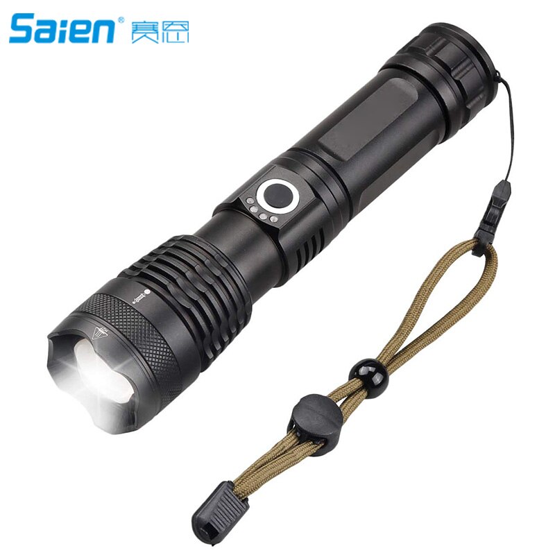 LED Flashlight High Lumens Brightest Light with XHP-50 LED, USB Rechargeable Flashlight with Power Indicator Zoomable Flashlight