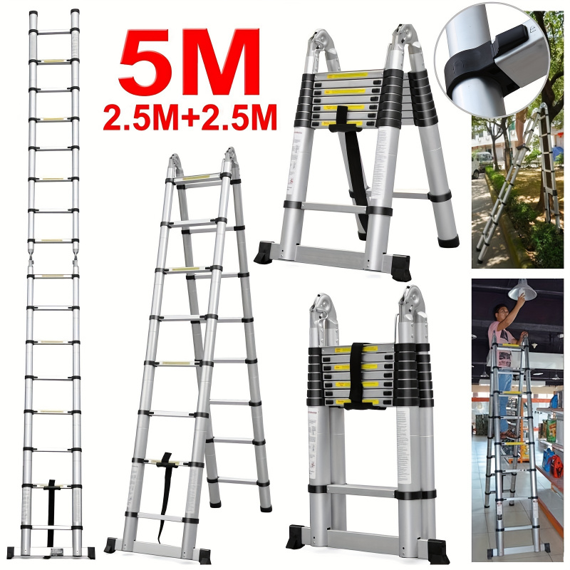 Telescope Ladder, 5M/16.5FT A Frame Aluminum Telescoping Ladder Library Ladder Extension Collapsible Laddern