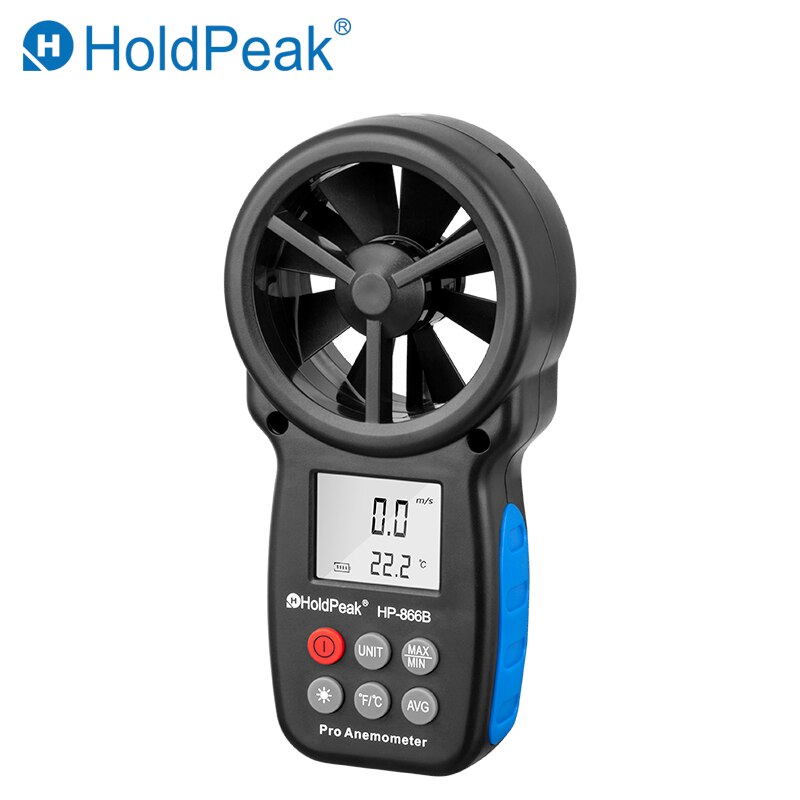 HoldPeak HP-866B Digital Anemometer Handheld Wind Speed Meter for Measuring Wind Speed Temperature and Wind Chill with Backlight