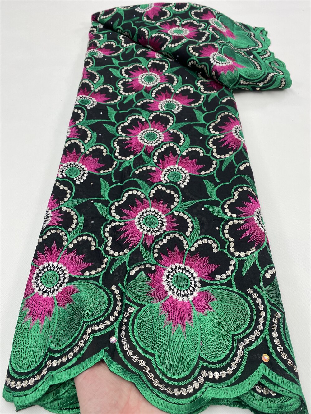 PGC afrykańska bawełna koronki tkaniny 2022 nowy koronka wysokiej jakości francuska nigeryjska koronki tkaniny z kamieniami na wesele 5 metrów YA4849B-1: 9african lace tkanina