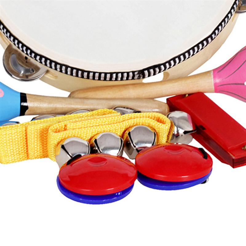 8 stk/sæt musiklegetøj orff instrumentsæt band rytme sæt inklusive tamburin maracas kastanjetter håndklokker mundharmonika til børn
