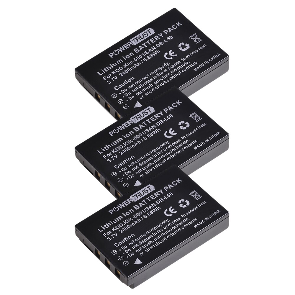 DB-L50 Klic-5001 Rechargeable Battery +LED USB Charger for Kodak DX6490 DX7440 DX7530 DX7540 DX7580 DX7590 DX7591 DX7630: 3 battery