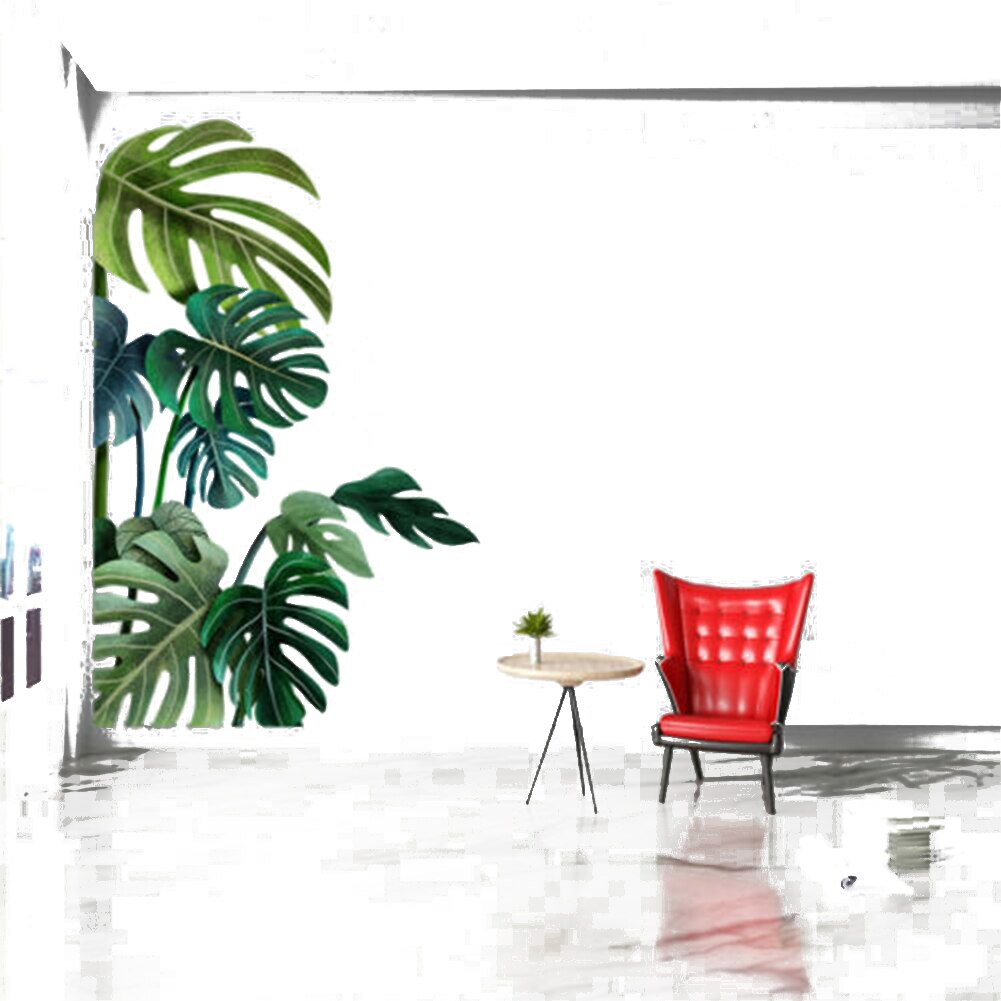 Tropical Leaves Wall Decals Fresh Green Palm Tree Leaf Removable Vinyl Wall Stickers for Home Living Room Office
