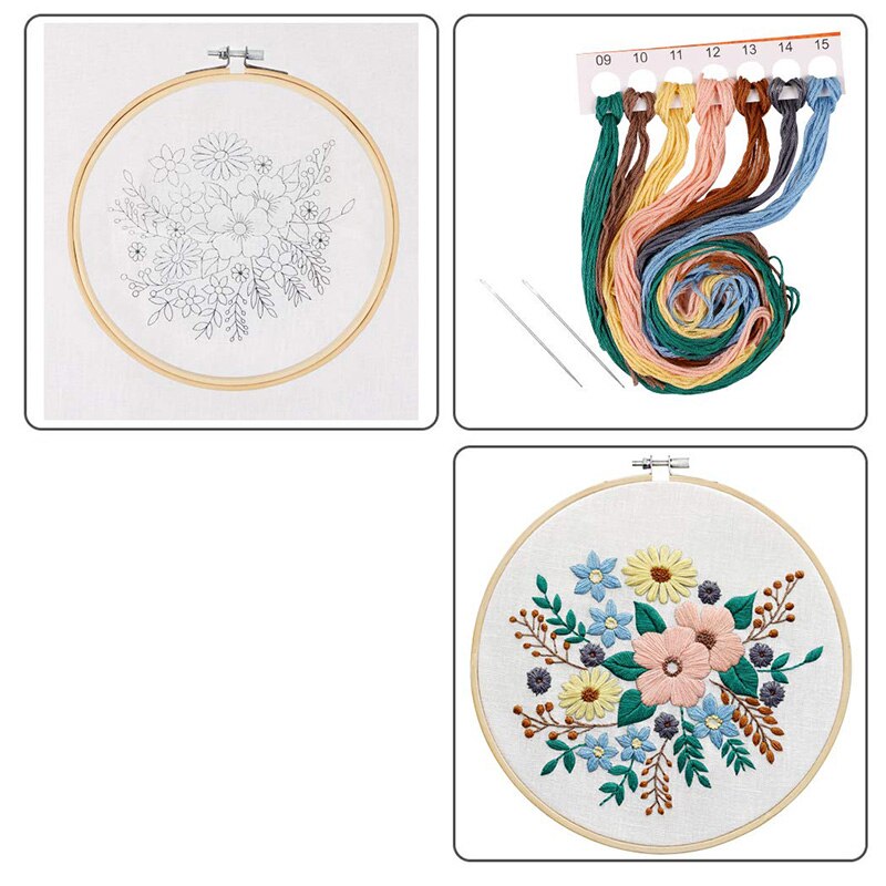 Full Range of Embroidery Starter Kit with Pattern, Stamped Embroidery Kit Including Embroidery Cloth with Pattern, Bamboo Embroi