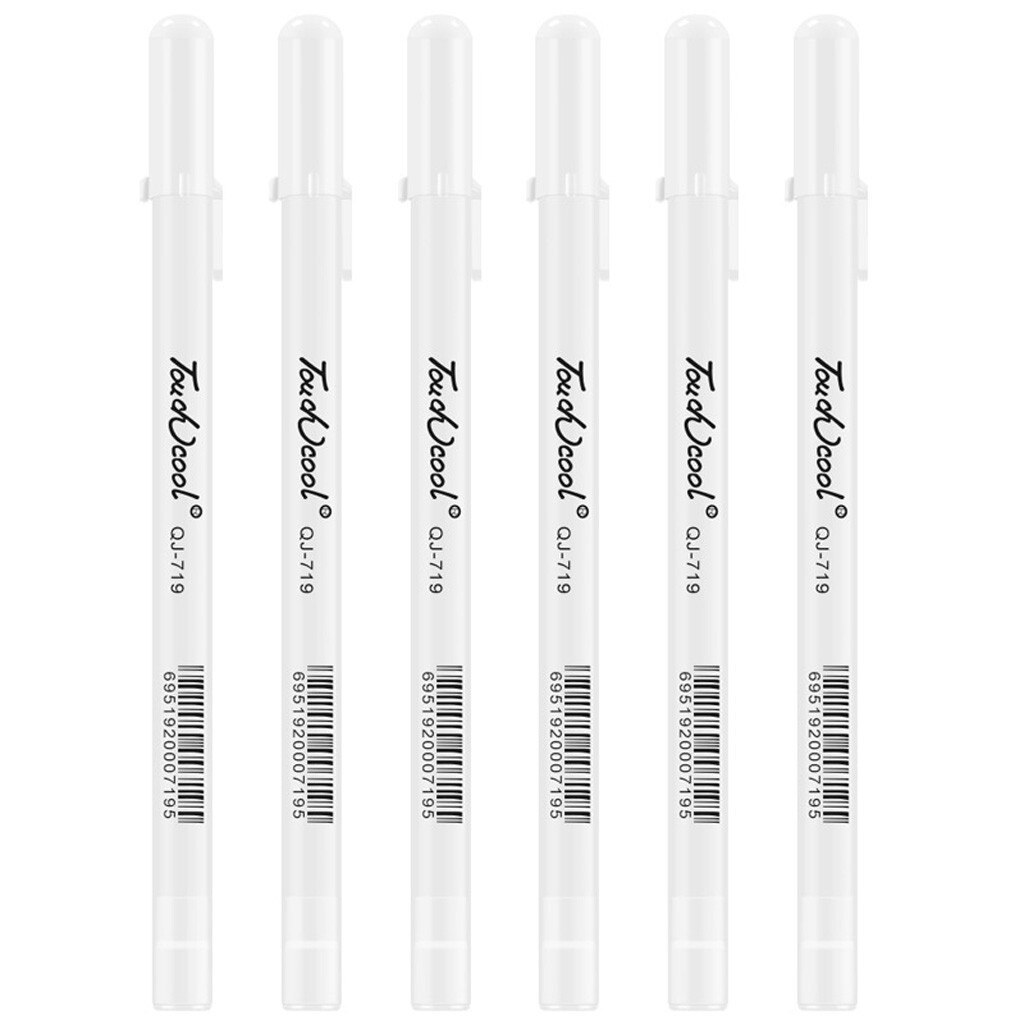 Stylos à encre Gel blanc, surligneur, pointe Fine, pour Illustration, papier noir, outil de papeterie scolaire et de bureau, 6 pièces: Default Title