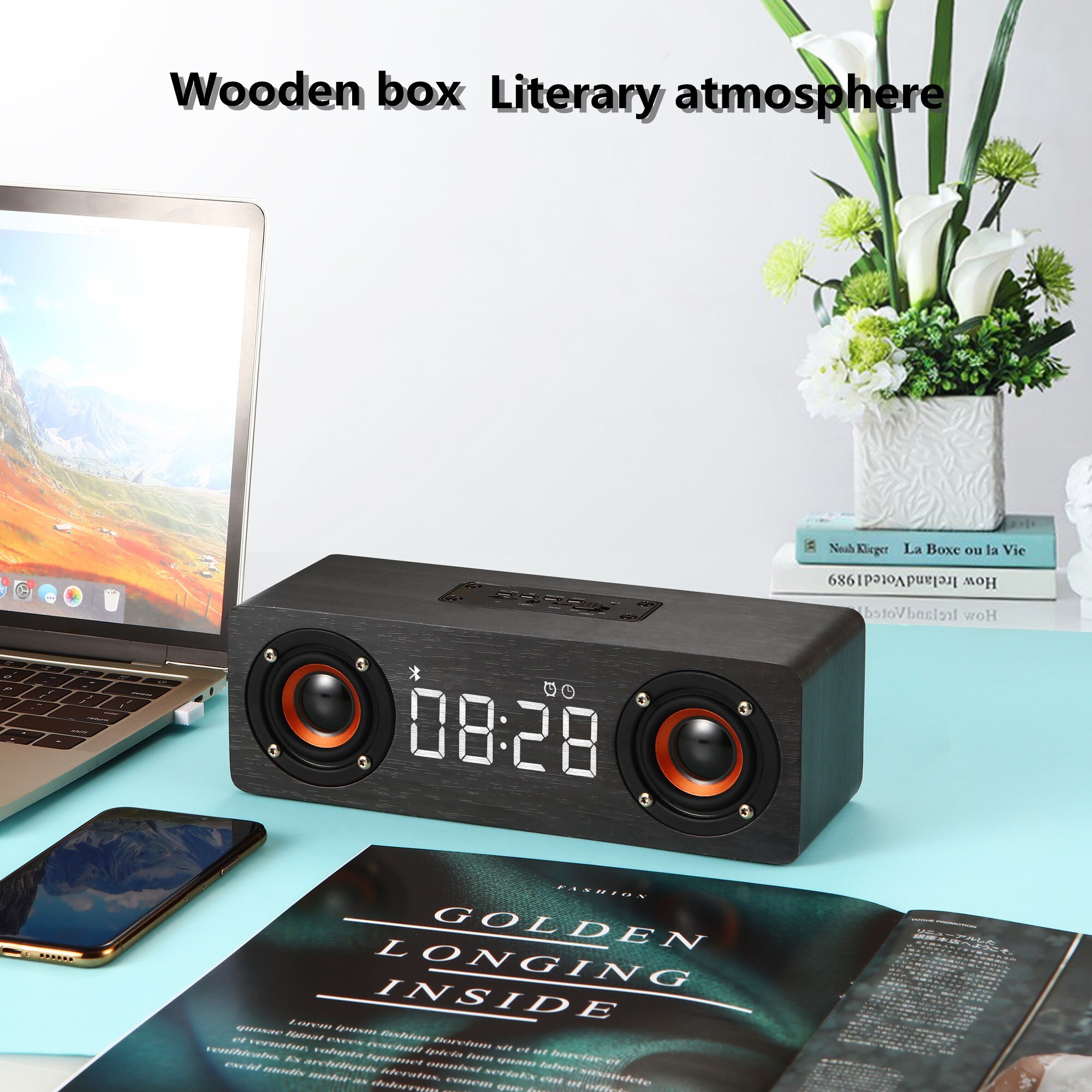 Home Theater Draadloze Bluetooth Speaker Houten Draagbare Kolom Subwoofer Met Wekker Fm Radio Tv Luidsprekers Soundbar Aux Tf