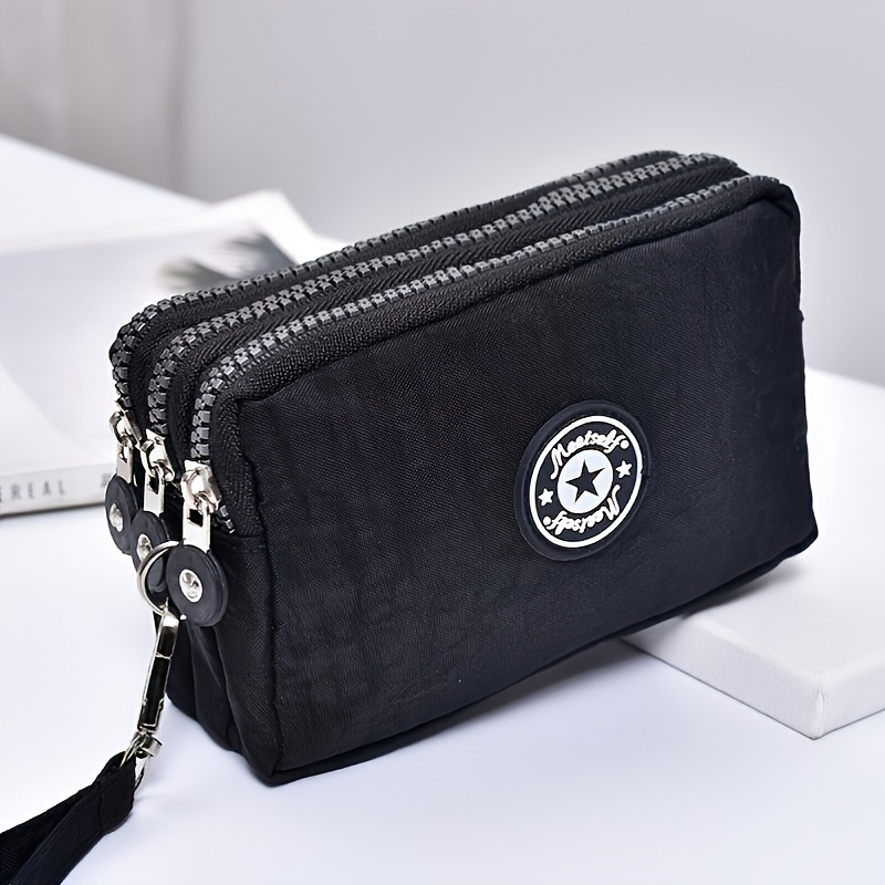 Dreischichtige kurze Handytasche mit Reißverschluss, modische Hand-Make-up-Damentasche, tragbare, wasserdichte, mehrschichtige Taschentasche: Black