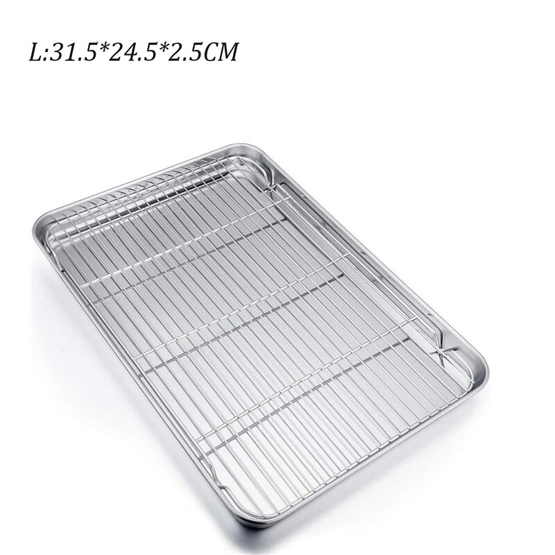 Stainless Steel Baking Tray with Removable Cooling Rack Set Non-stick Chips Basket Baking Dish Grill Mesh Kitchen Tool BBQ Tray: Type A with Rack L