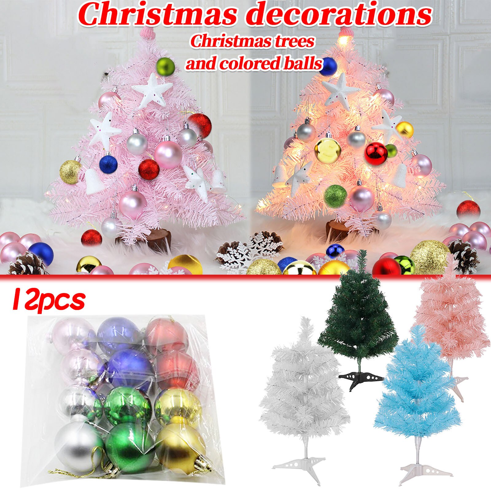 Kerst Ornament Kleine Kerstboom Pakket Mini Desktop Decoratie Met 12 Stuks Kerst Bal Navidad Decoración