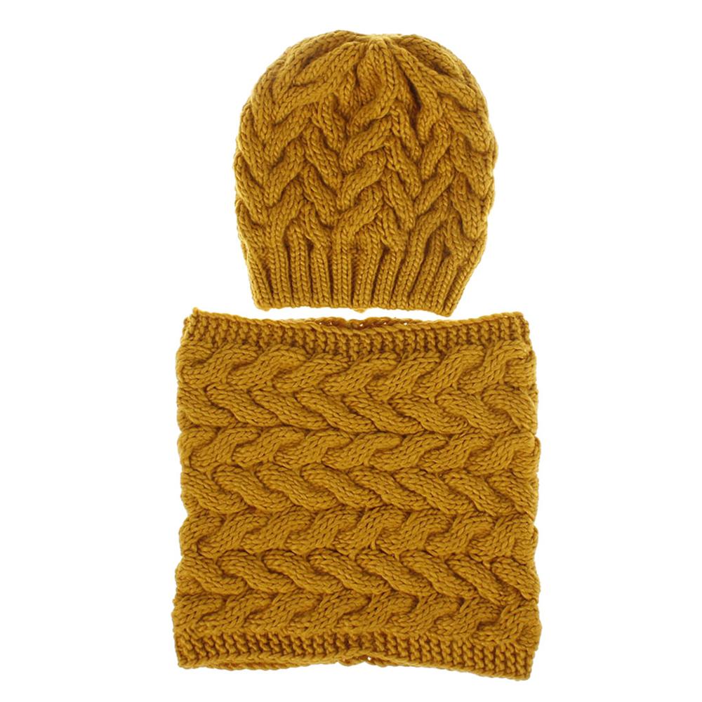 Winter muts sjaal set voor meisjes dames gebreide muts met zoom, muts, muts, casual warme muts, echarpe bonnet femme  #3f: Geel