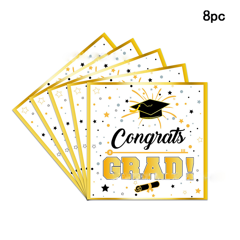 8Guests Gold Graduation Theme Disposable Tableware Congrates Grad Napkin Plate Class Of Happy Graduation Party Supplies: Olive