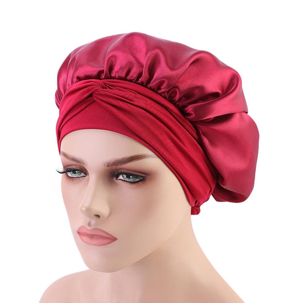 Vrouwen moslim stretch tulband hoed chemo muts haaruitval hoofddoek wikkel hijab muts polyester 10 kleuren: B wijnrood