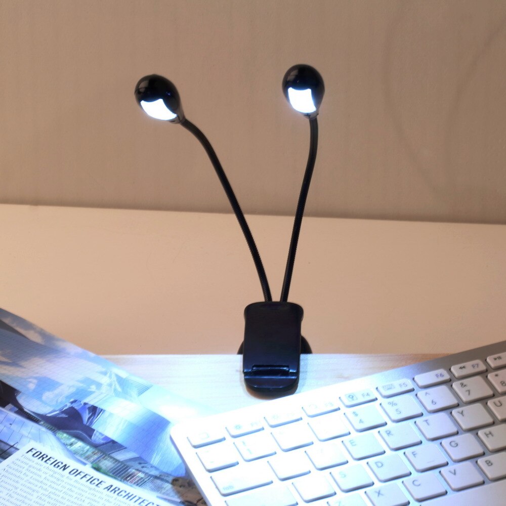 Icoco justerbare svanehalse 2 dobbelte fleksible arme 4 led clip-on lys lampe bordlampe bordlampe til klaver nodestand bog