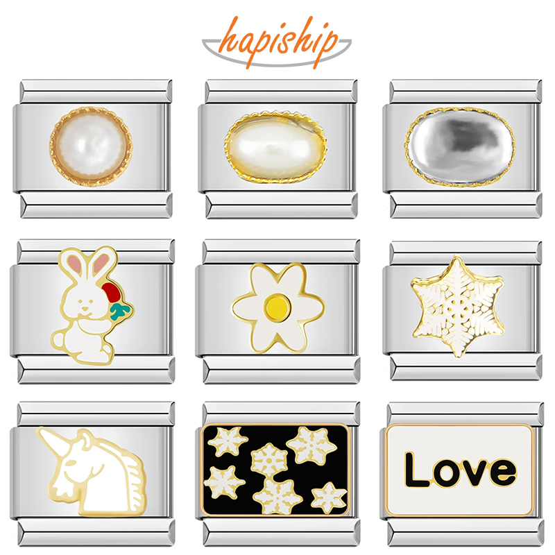 Hapiship Popular dulce flor conejo copo de nieve unicornio encanto enlaces ajuste 9mm pulsera de acero inoxidable Diy fabricación DJTop17