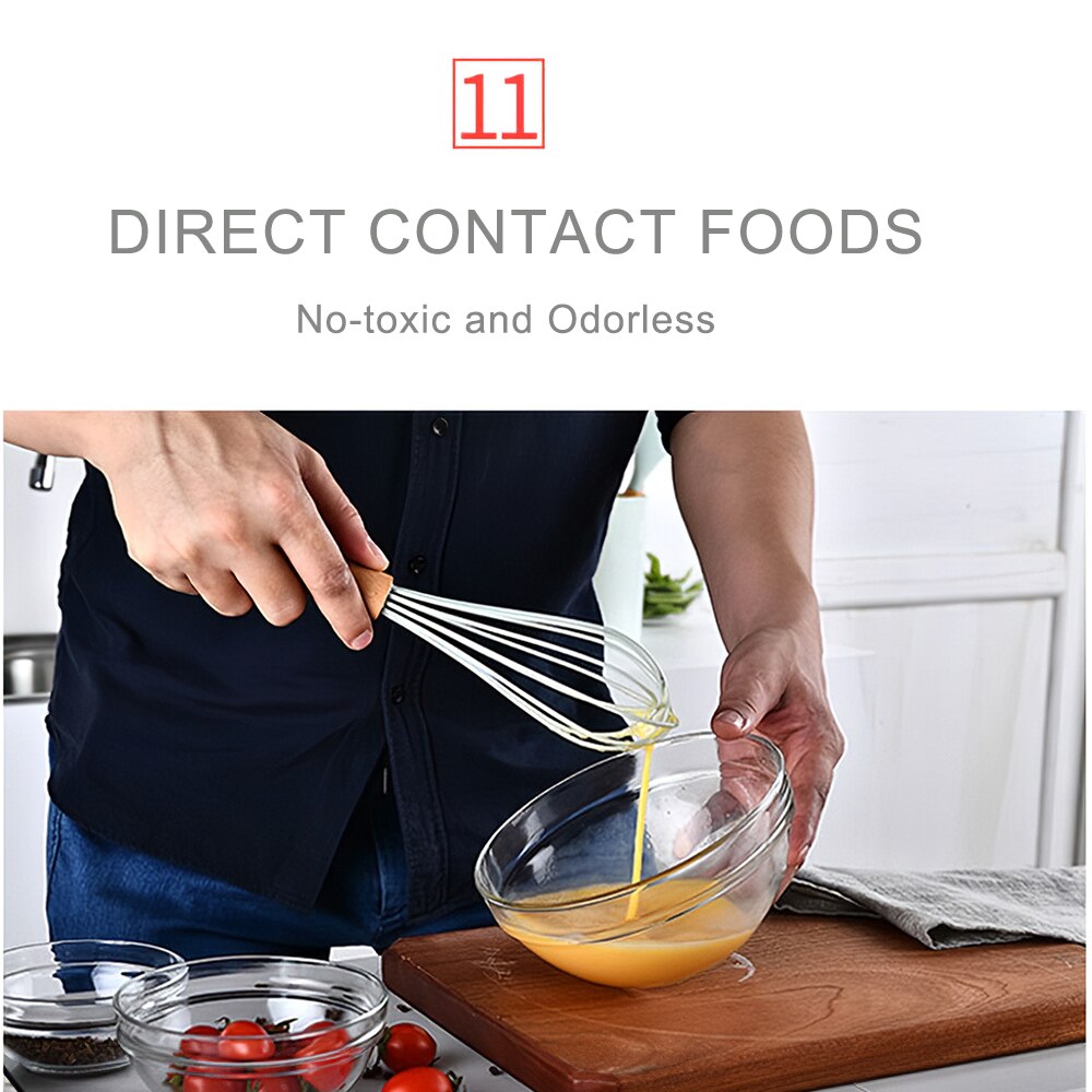 11Pcs Silicone Utensils Kitchen Utensils Set for Nonstick Pot Silica Gel Cooking Utensils Set Utensil Wooden Handle Kitchenware