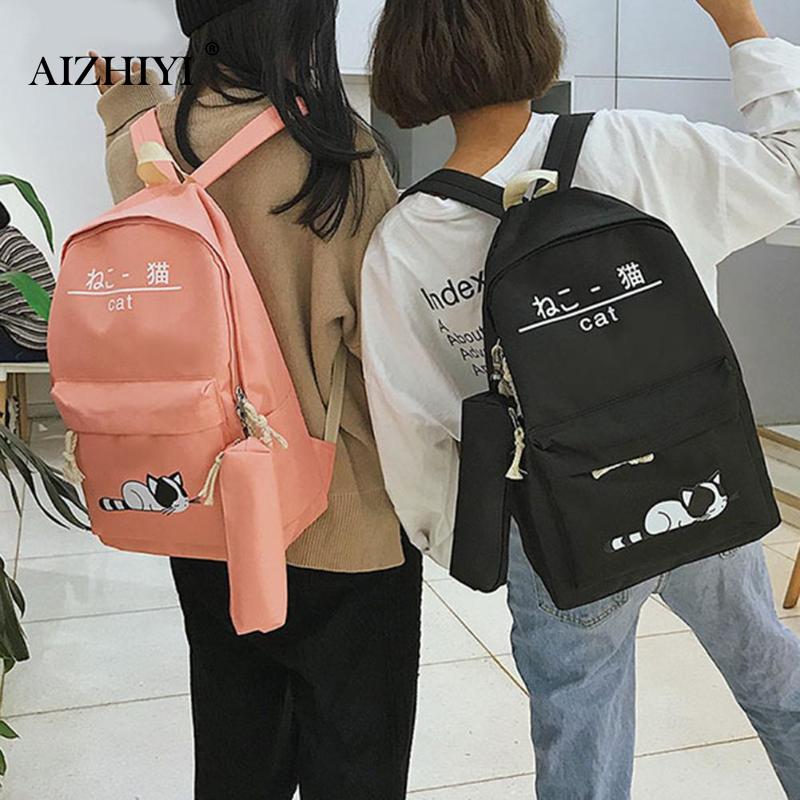 5 stks/set Vrouwen Canvas Rugzakken School Tassen voor Tienermeisjes en Jongen Afdrukken Canvas Rugzakken Dames Schoudertas