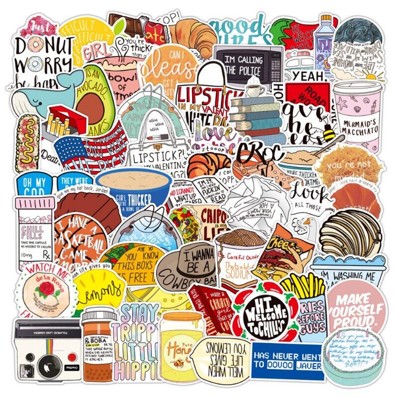 10/30/50PCS lettere del fumetto cibo vite graffiti adesivi laptop skateboard chitarra decorazione impermeabile all&#39;ingrosso