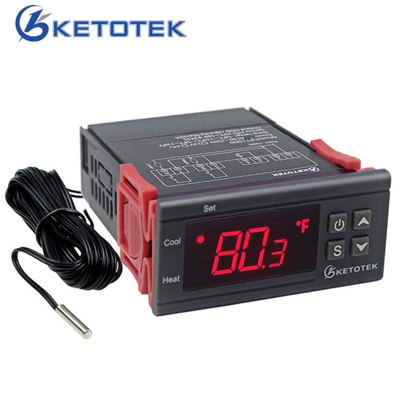 KT1000 Digital Temperature Controller Two Relay Output Thermostat Incubator 110V 220V 10A Heat Cool Celsius Fahrenheit Display