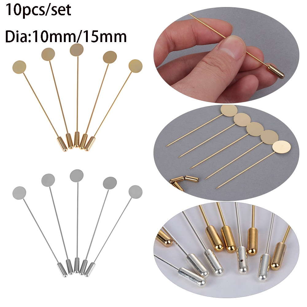 1/10Pcs Gold Silber Farbe Überzogen Simulierte Perle Legierung Kupfer Lange Brosche Pin DIY Revers Kleid Machen Broschen basis Schmuck