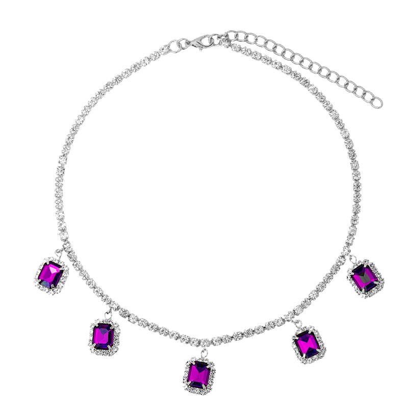 Caraquet-Colgante cuadrado de cristal en 7 colores para mujer, collar de lujo con diamantes de imitación, cadena de tenis, Gargantilla, joyería brillante: 037811PP