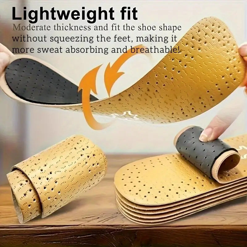 1 Pair Leather Leisure Insoles for Shoes Ultra thin Deodorization Breathable Shock Absorption Cushion Sole Insert
