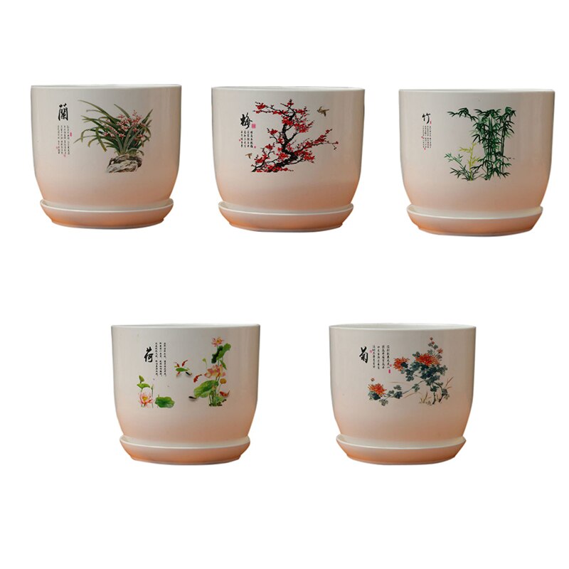 Ceramic Round Resin Flowerpot Succulent pot Cactus Planter Pots with Drainage Hole Container Planter Decoration Dd