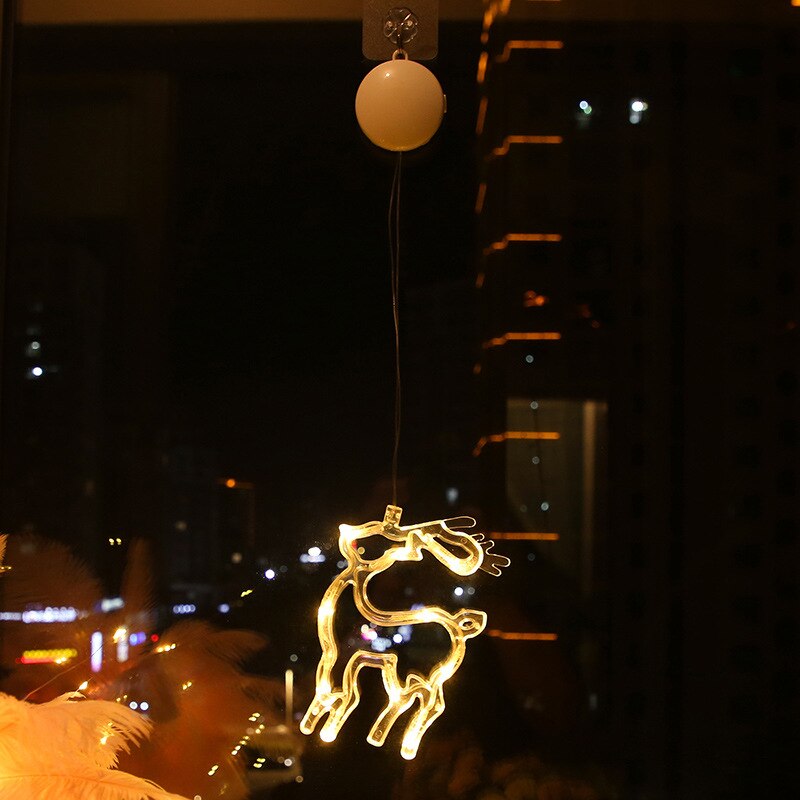 1PC LED Christmas Lights Bell Snowman Star Window Decorative Sucker Lamp Battery Powered Waterproof String Lamp for Room: 02