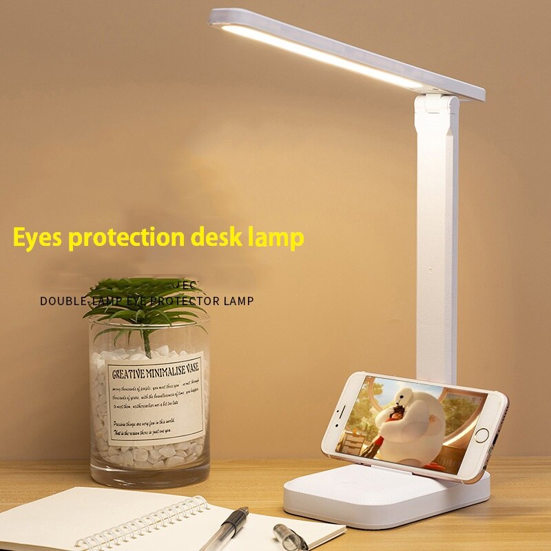 Led-berøringskontakt, hvid, foldbar skrivebordslampe, soveværelse, sengebordslampe, arbejdsværelse, læsning, øjenpleje, natlampe, usb-stik, dæmpbar, hvid skrivebordslampe