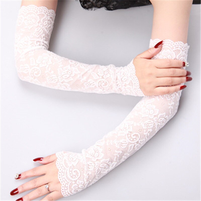 Summer Long-sleeved Sun Protection Gloves For Women Mesh Lace UV Thin Breathable Cycling Gloves Driving Arm Warmers Sleeves: Q13962