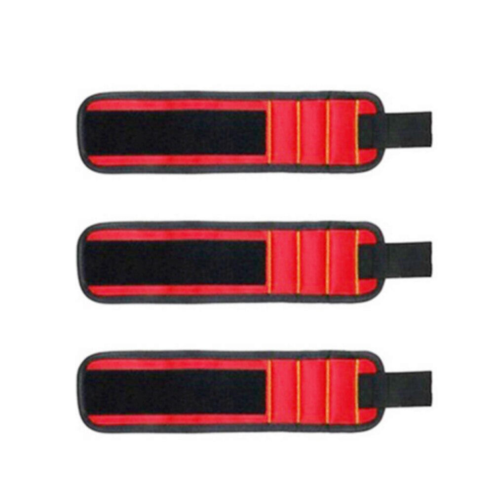 1pc værktøjspose stærk magnetisk armbånd armbåndsværktøjspose bakke bælte håndleds hjælper: Rød / Fem rækker
