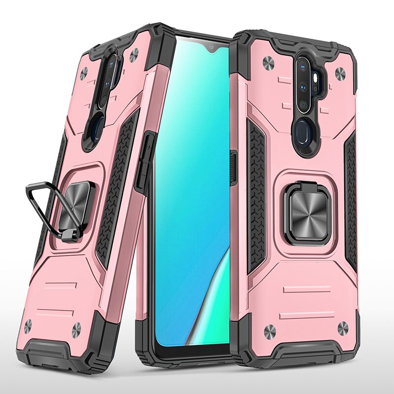 For OPPO A5 Case Hard PC With Stand Ring Armor Shockproof protective back cover case for OPPO A9 A5 full cover shell: For OPPO A5 2020 / Rose Gold