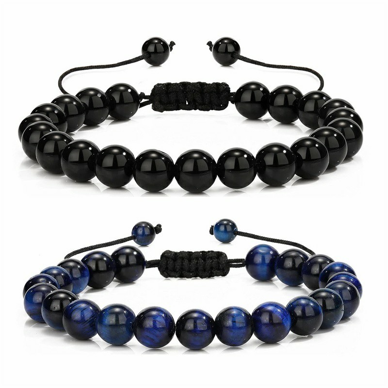 Håndlavet armbånd med beskyttelse af lavasten og 8mm naturlige tigerøje til mænd i flere stilarter