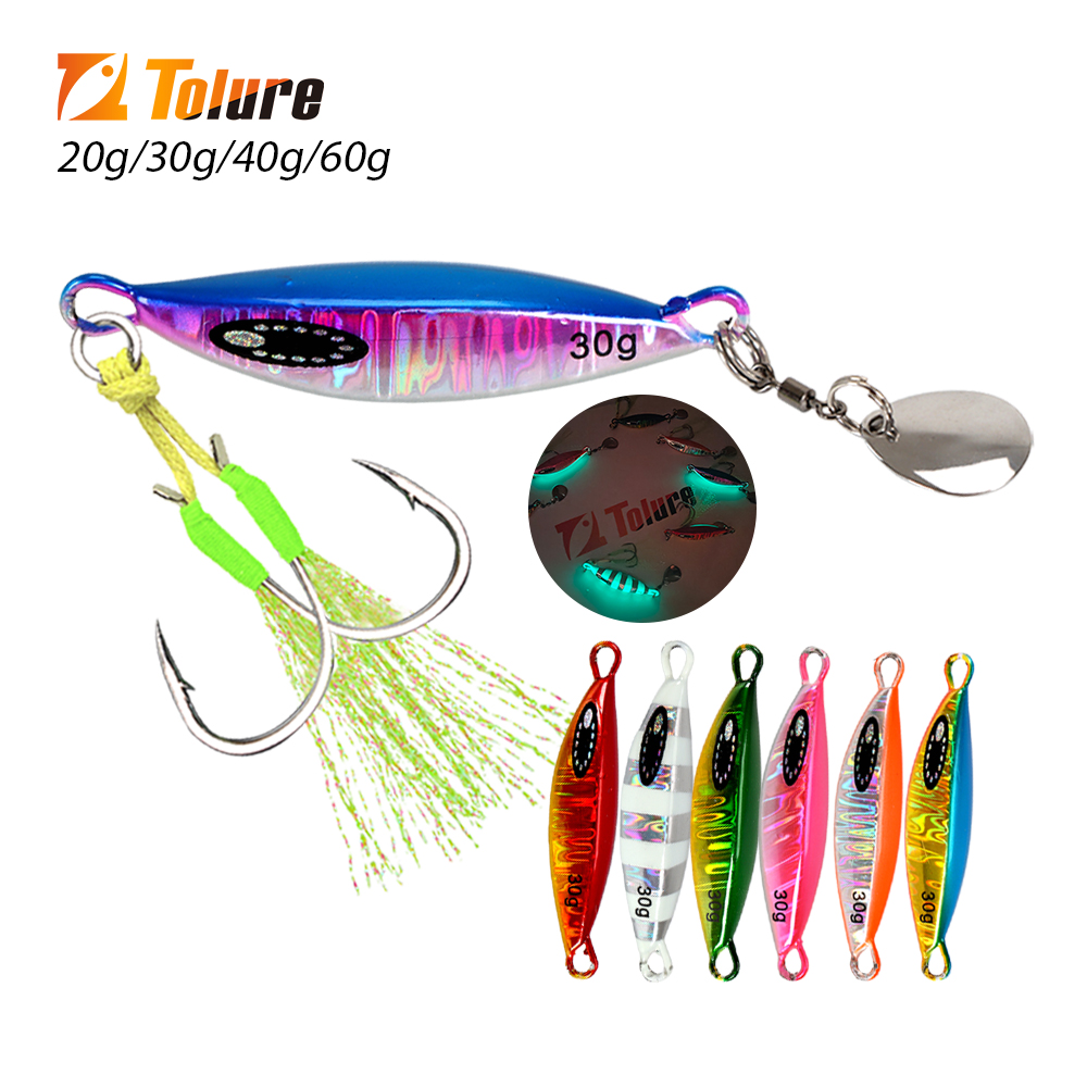 TOLU 2024 Spin Tail Metal Jig señuelo de pesca 20g 30g 40g 60g Spinner Shad Metal Vib Casting Shore Jig cebo hoja de cobre cuchara lubina