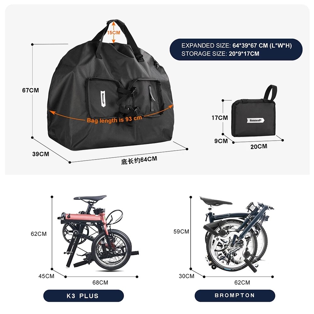 Rhinowalk Folding Bike Carry Bag 14-20 Inch Foldable Bike Storage Bag Portable Fold Bicycle Carrying Bag For Brompton 3Sixty