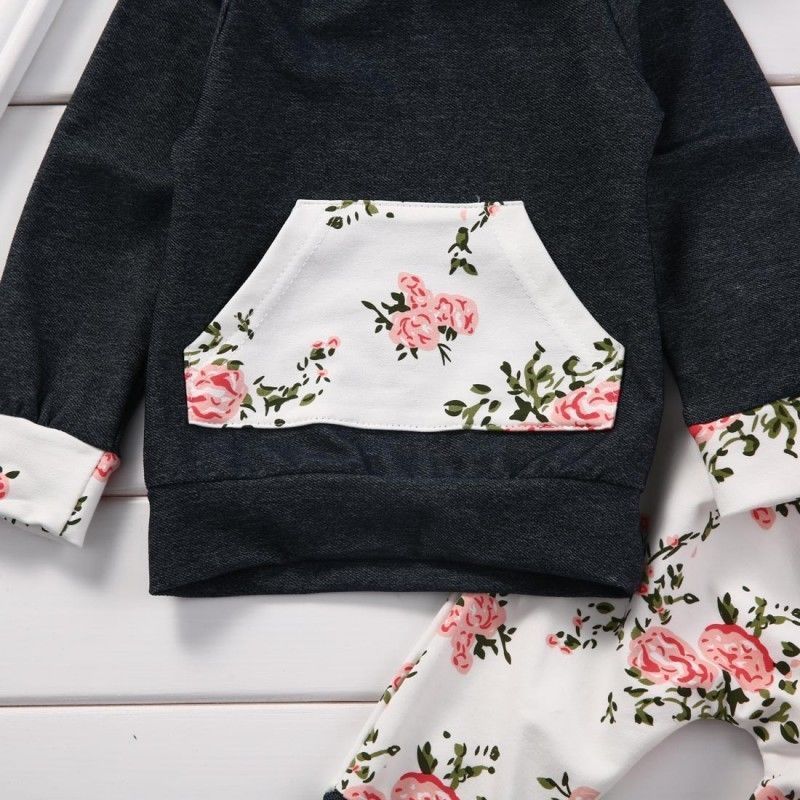 AA Summer Style Baby Clothes Set Newborn Baby Boys Girls Floral Hooded Tops +Long Pants Outfits 2PCS Clothes Set 0-24M