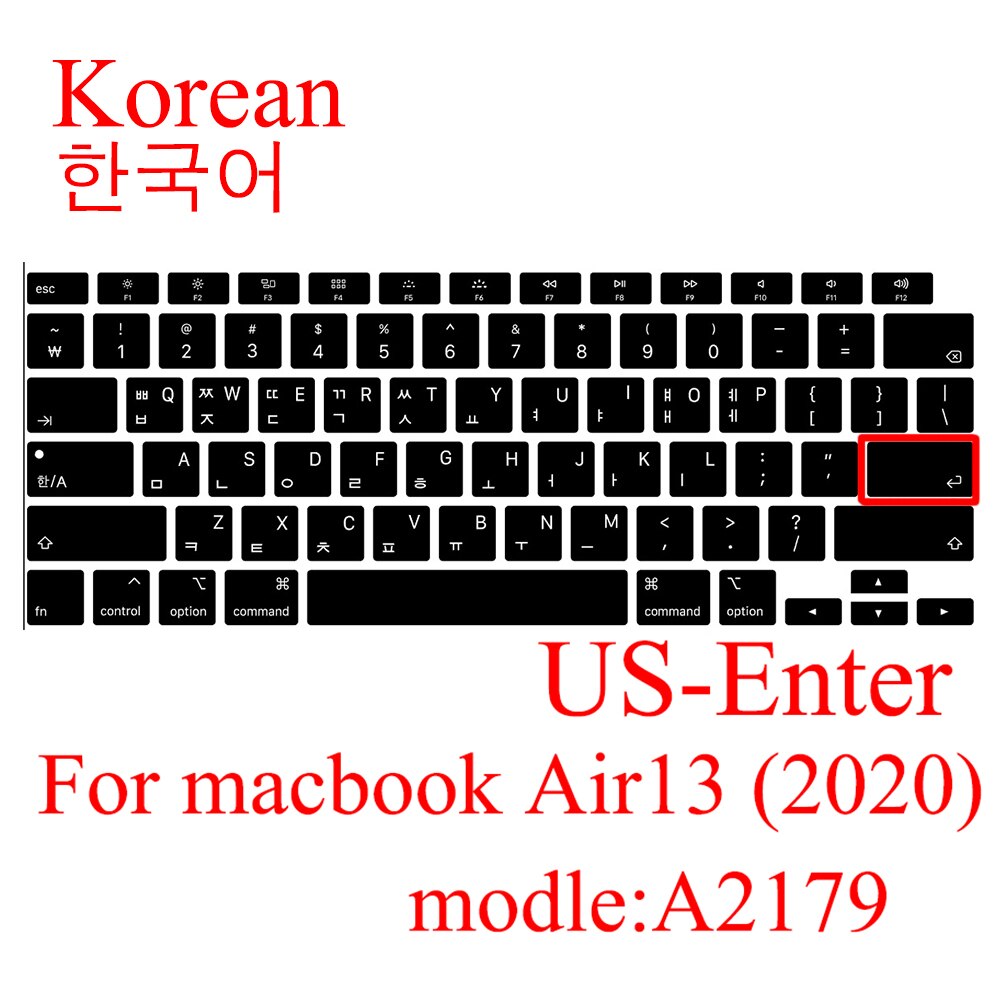Funda protectora para teclado coreano US-Enter, para Macbook Pro 13Air 11 12 15 touchbar A2159 A1466 A1932/A1990/A1398/A1708: Air13 A2179 (2020)