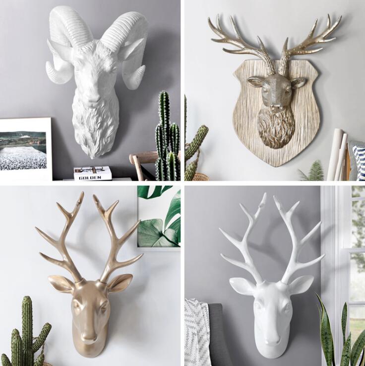 Amerikaanse dierenkop, gouden hertenkop, witte antilope 3d wanddecoratie, muurschildering, achtergronddecoratie, harskunst