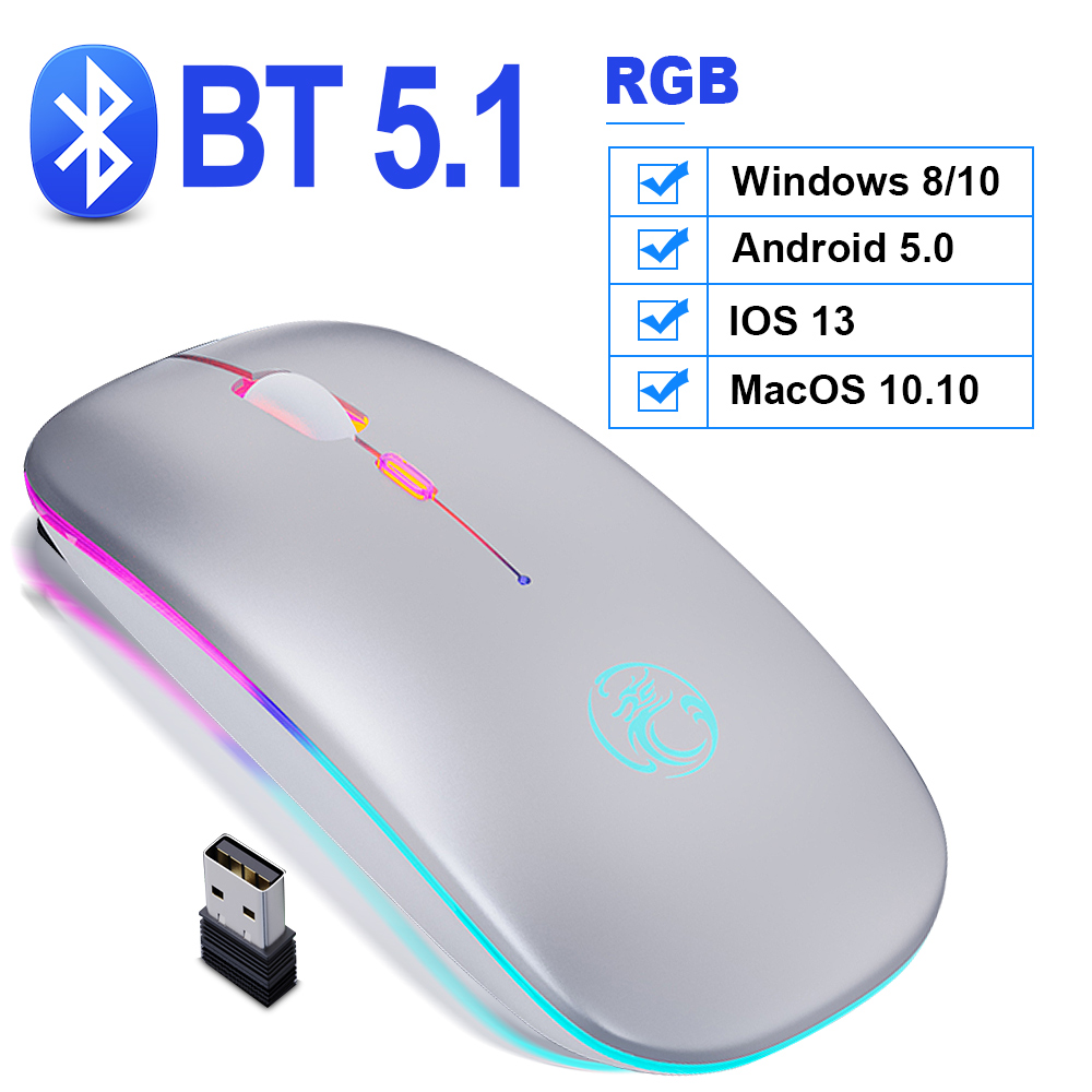 Draadloze Muis Voor Computer Rgb Bluetooth Muis Oplaadbare Draadloze Muis Usb Stille Mause Ergonomische Muizen Voor Laptop Pc: RGB Bluetooth Silver