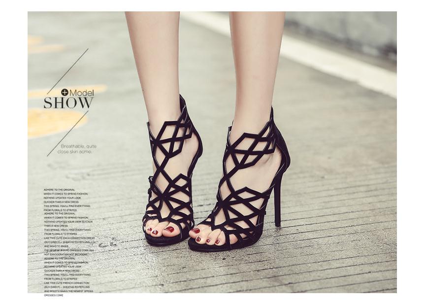 Aneikeh Sandalen Vrouwen Hoge Hakken Zomer Mode Vrouwen Sandalen Black Cut-outs Sandalias Mujer Maat 35-40 party schoen 552: 9