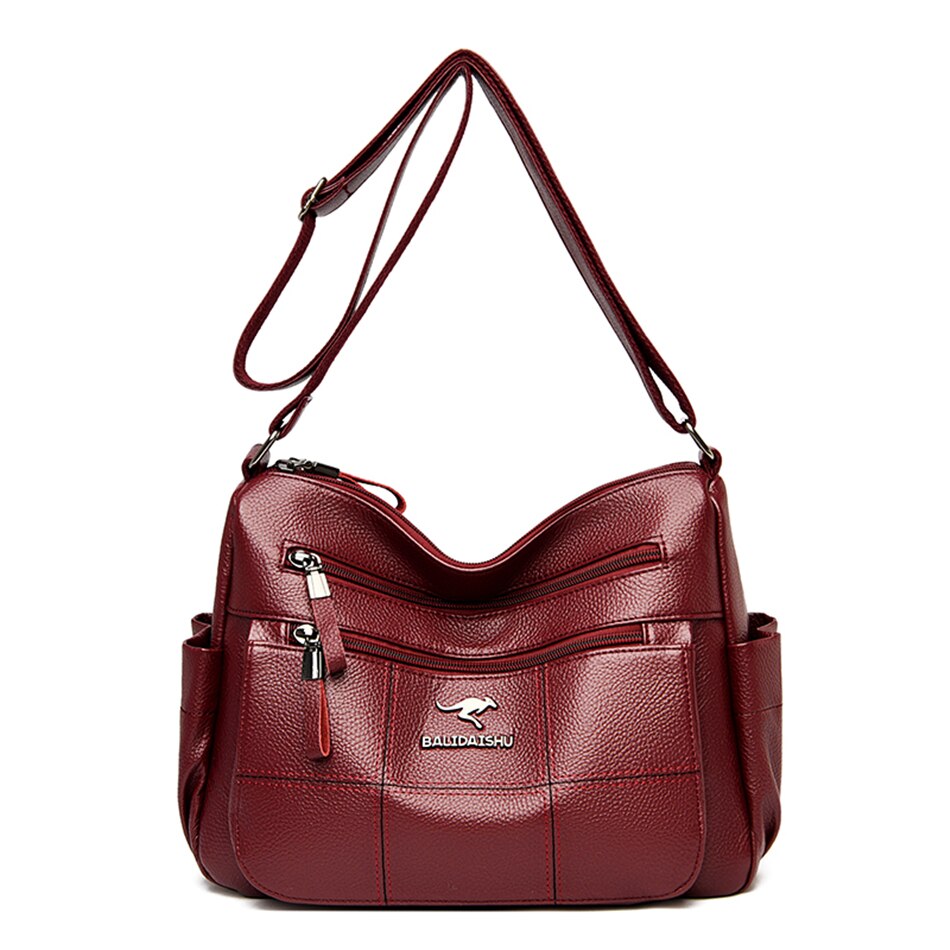 Lederen Luxe Handtassen Vrouwen Tassen Super Dames Schoudertas Crossbody Tassen Voor Vrouwen Vele Pocket Sac: Burgundy