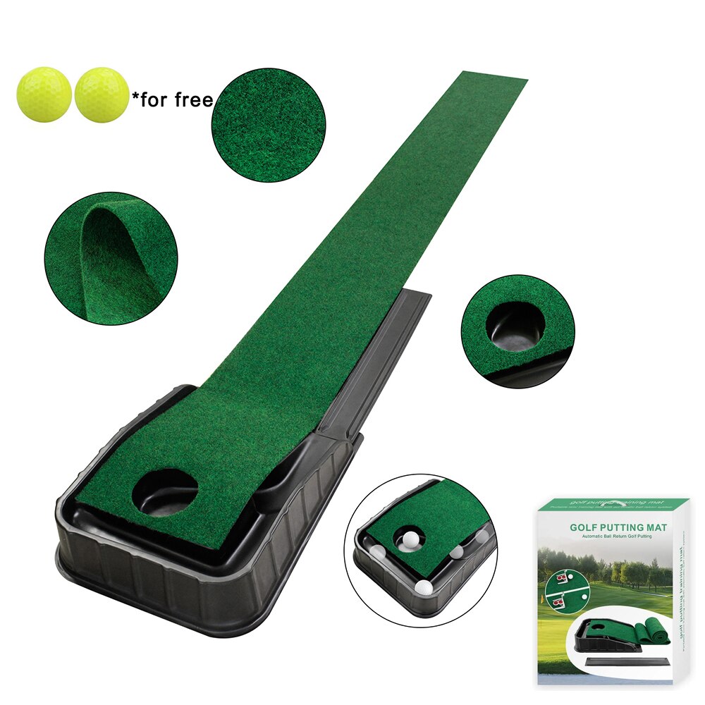 Golf Putting Green 7.33FT*1FT Golf Putting Trainer Mini Golf Mat with Auto Ball Return Function for Home/Outdoor/Office Use: golf mat and 2 balls