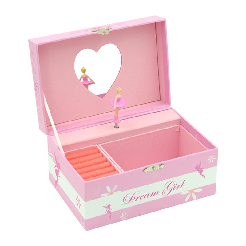 Pink Music Box Wooden Desktop Ornament Ballet Girl Miniature Music Box Classic Home Decor with Mirror