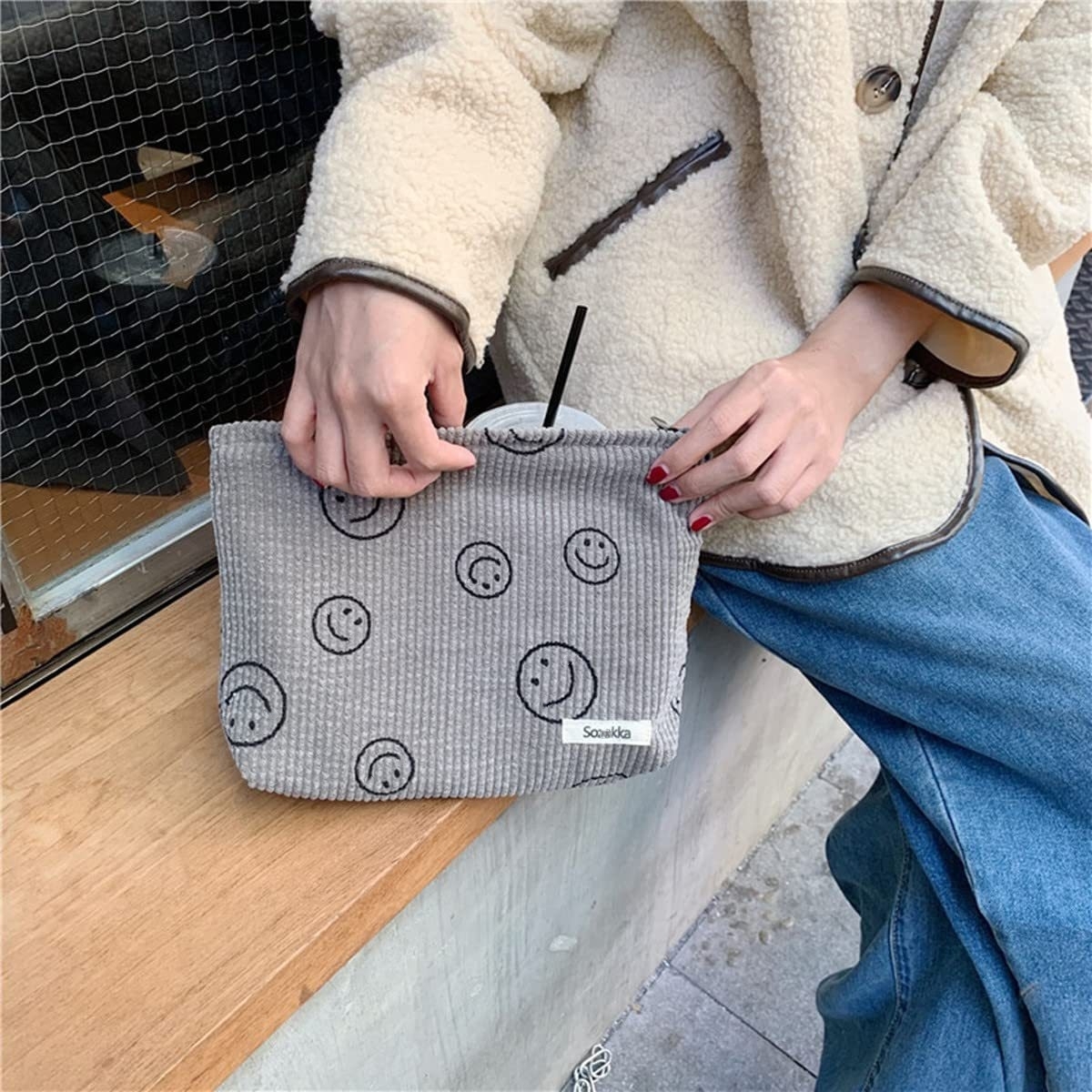 Makeup Bag Large Checkered Cosmetic Bag Capacity Travel Toiletry Bag Cute Makeup Brushes Aesthetic Accessories Storage Bag: GRAY