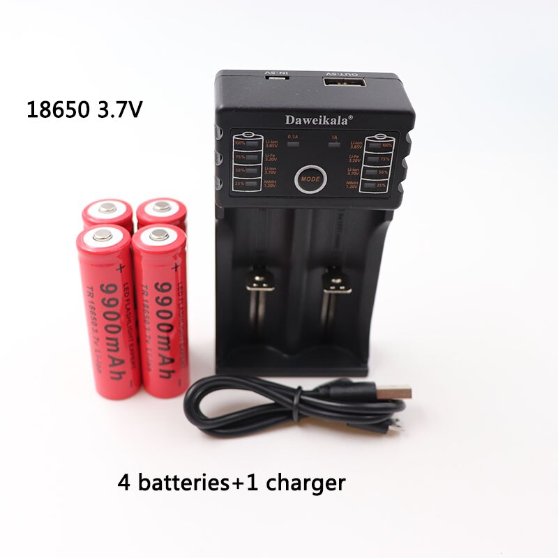 100% neue 9900mAh 18650 Batterie wiederaufladbare Lithium-batterie für taschenlampe Akkumulator + 1Stck 18650 ladegerät: weiß