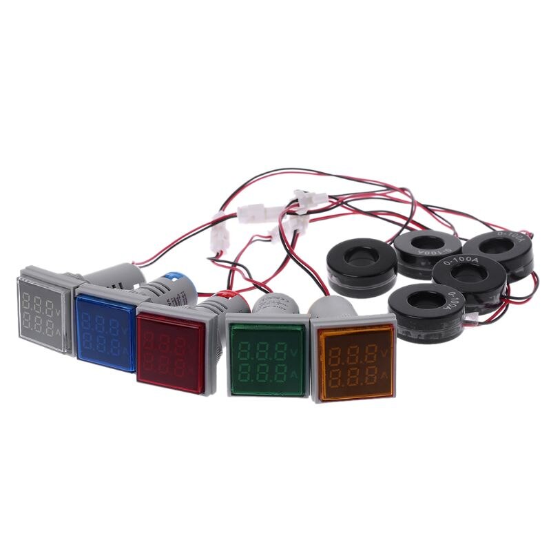 Square LED Digital Dual Display Voltmeter & Ammeter Voltage Gauge Current Meter AC 60-500V 0-100A